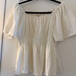 Madewell Cream Off-Shoulder Smocked Peplum Blouse